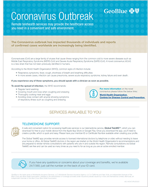 GeoBlue Coronavirus COVID-19 Outbreak Flyer